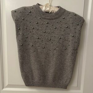 Gray Pearl-Embellished Women's Sweater/ On 12th